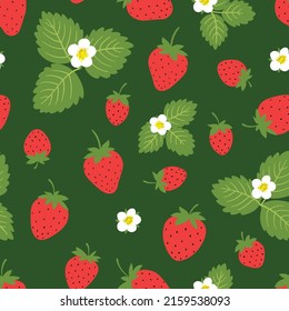 Patrón sin foco con fresas. Fondo de verano. Ilustración vectorial dibujada a mano. Textura para impresión, textil, tela, embalaje.