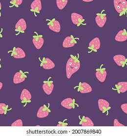 Seamless pattern with strawberries. Vector background in flat style.