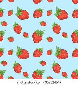 Seamless pattern with strawberries. Vector. Blue background