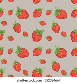 Seamless pattern with strawberries. Vector. Grey background