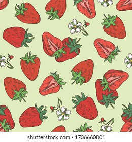 Seamless pattern with strawberries. Vector hand drawn illustration