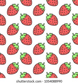 Seamless pattern of  strawberries - vector illustration. Hand drawn food illustration