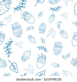 Seamless pattern with strawberries. Pattern. Vector illustration. Blue outline.