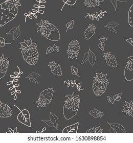 Seamless pattern with strawberries. Pattern. Vector illustration. Gray background. Graphite.