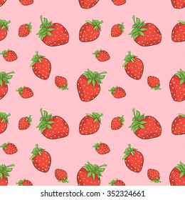 Seamless pattern with strawberries. Vector. Pink background