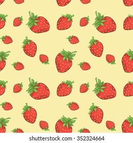 Seamless pattern with strawberries. Vector. Yellow background