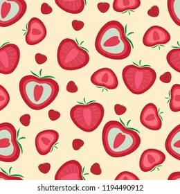 Seamless pattern. Strawberries whole and sliced