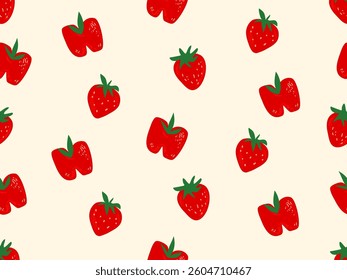 Seamless Pattern with strawberry and apple, Cute fruit background, wallpaper with hand drawn for banners, cards, flyers, social media wallpapers, etc. vector illustration

