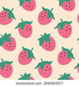 Seamless pattern with strawberry for banners, cards, flyers, social media wallpapers, clothes, dress. Strawberry pattern on color background. Backgrounds vector illustration. Cute fruit, berry print.