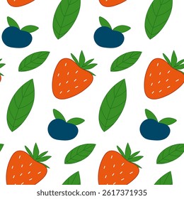 Seamless pattern with strawberry and blueberry. Summer berries.