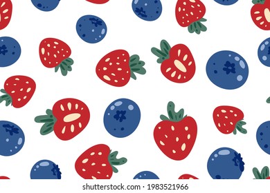 Seamless pattern of strawberry and blueberry, vector, color
