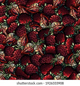 Seamless pattern of strawberry, cartoon style, pink, berry, red, nature, organic, natural, berry, shop, gastronomy, eat, meal, eating, food, seamless, backdrop, summer, ossicle, seamless background