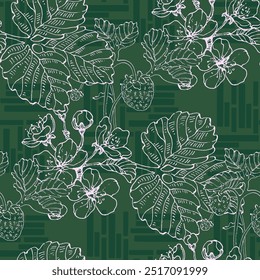 Seamless Pattern with strawberry and cherry. Color sketch style hand drawn background. Detailed illustration, hand drawn. Great for fabric and textile, prints, invitation, packaging.