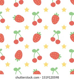 Seamless pattern with strawberry and cherry on white background