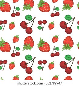 Seamless pattern with strawberry and cherry. Vector