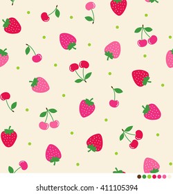 Seamless pattern of strawberry and cherry vector