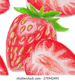 Seamless pattern with strawberry. Color pencils illustration. 