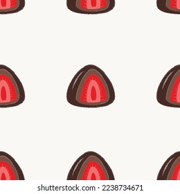Patrón sin foco con fresa daifuku mochi. Vector plano. La comida asiática.