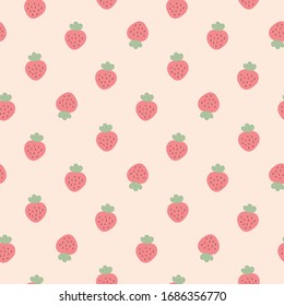 Seamless Pattern of Strawberry Design on Beige Color Background