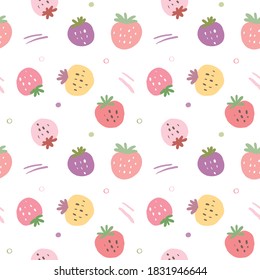 Patrón sin inconvenientes con diseño de fresa en fondo blanco