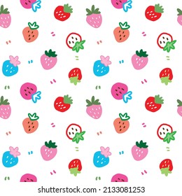 Seamless Pattern of Strawberry Design on White Background