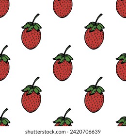 Seamless pattern with strawberry doodle for decorative print, wrapping paper, greeting cards, wallpaper and fabric