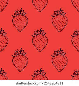 Padrão sem costura com doodle de morango para impressão decorativa, papel de embrulho, cartões de saudação, papel de parede e tecido