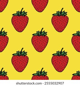 Seamless pattern with strawberry doodle for decorative print, wrapping paper, greeting cards, wallpaper and fabric
