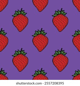 Seamless pattern with strawberry doodle for decorative print, wrapping paper, greeting cards, wallpaper and fabric