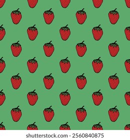 Seamless pattern with strawberry doodle for decorative print, wrapping paper, greeting cards, wallpaper and fabric