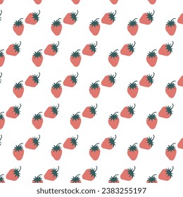 Seamless pattern with strawberry in doodle style. Trendy minimalist fruits print. Abstract fruit. Design for textile, paper, fabric.