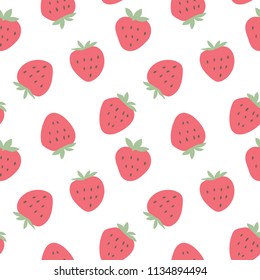 Seamless Pattern of Strawberry Drawing on White Background