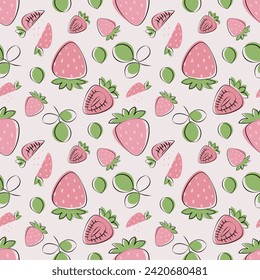 Seamless pattern with strawberry in flat style. Berry flat minimal vector illustration.