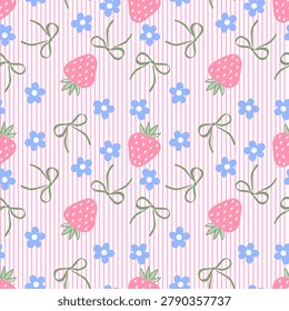 seamless pattern with strawberry flower and bow design for fabric, cotton, wallpaper, satin all types of print textile and background	