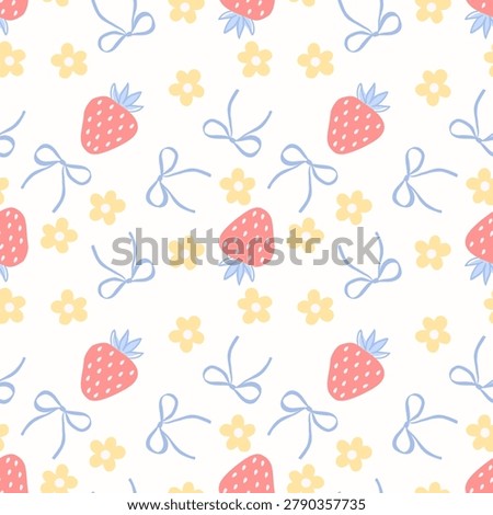 seamless pattern with strawberry flower and bow design for fabric, cotton, wallpaper, satin all types of print textile and background	