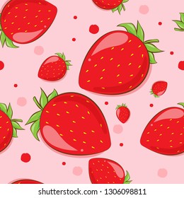 Seamless pattern strawberry fruit on pink pastel background. Vector illustration.