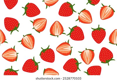 seamless pattern with strawberry fruit on white background