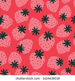 seamless pattern strawberry fruit with pink background