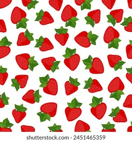 Nahtloses Muster von Erdbeeren mit grünen Blättern