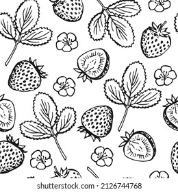 Seamless pattern with strawberry. Hand drawn illustration converted to vector.