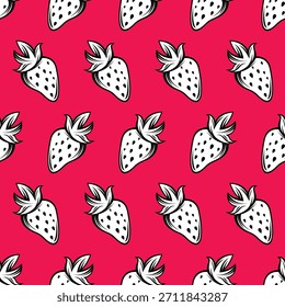 Seamless pattern with strawberry. Hand drawn illustration strawberry background