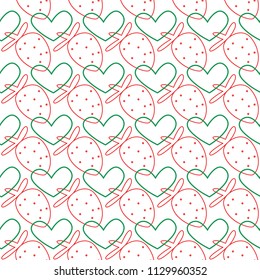 Seamless pattern with strawberry and hearts. Simple background for design.