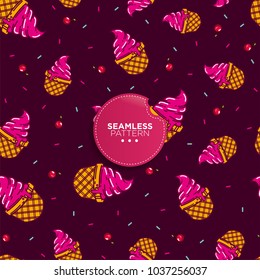 Seamless pattern of strawberry ice cream. vector illustration on dark background
