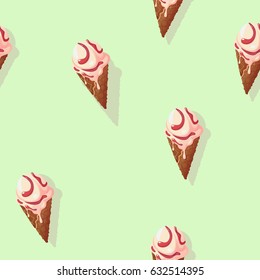 Seamless pattern with strawberry ice-cream cone. Vector background EPS10