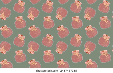 Seamless Pattern of Strawberry Jam Jars on Green Background