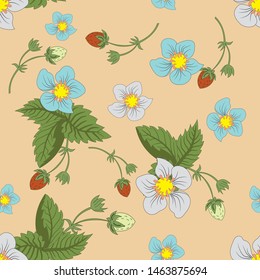 Seamless Pattern Strawberry Leaf Vector Pantone