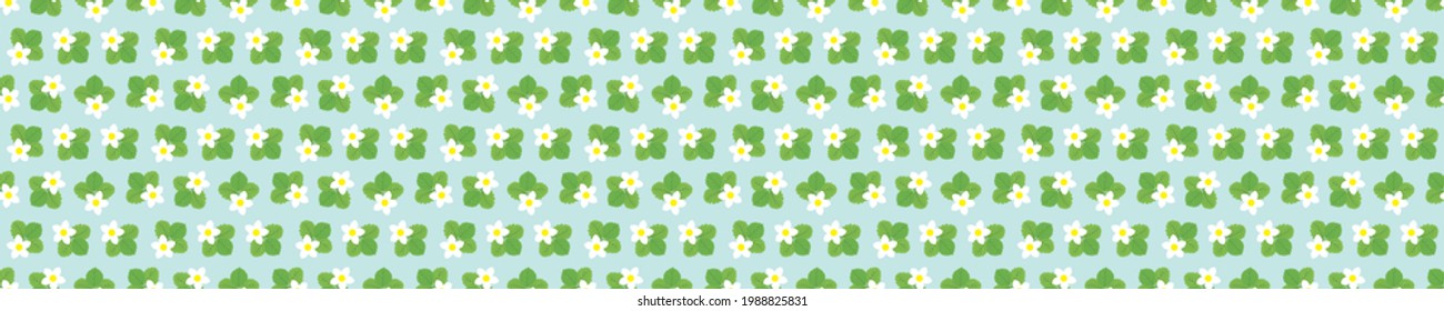 Seamless pattern with strawberry leaves and flowers