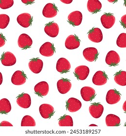 Seamless pattern with strawberry and leaves on a white background.