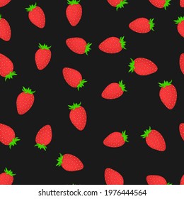 Seamless pattern with strawberry on black background. Vector illustration