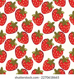Seamless pattern with strawberry on color background. Natural delicious fresh ripe tasty fruit. Vector illustration for print, fabric, textile, banner, other design. Food concept